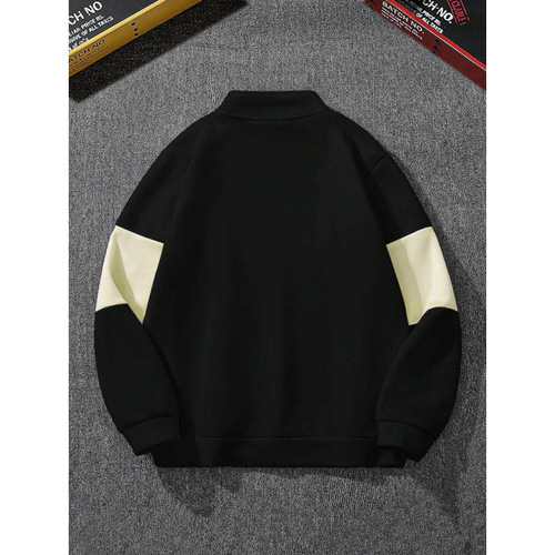 S216 T 19376 Autumn new men's color matching long sleeves front zipper letter print