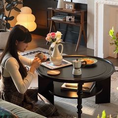 リビングルームレトロ新しい小さなテーブル古代スタイル家庭用フレンチ無垢材コーヒーテーブルラウンドティーテーブル小さなアパート