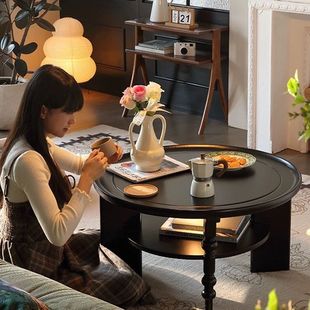 Living Room Retro New Small Table Antique Style Home French Solid Wood Coffee Table Round Tea Table Small Apartment