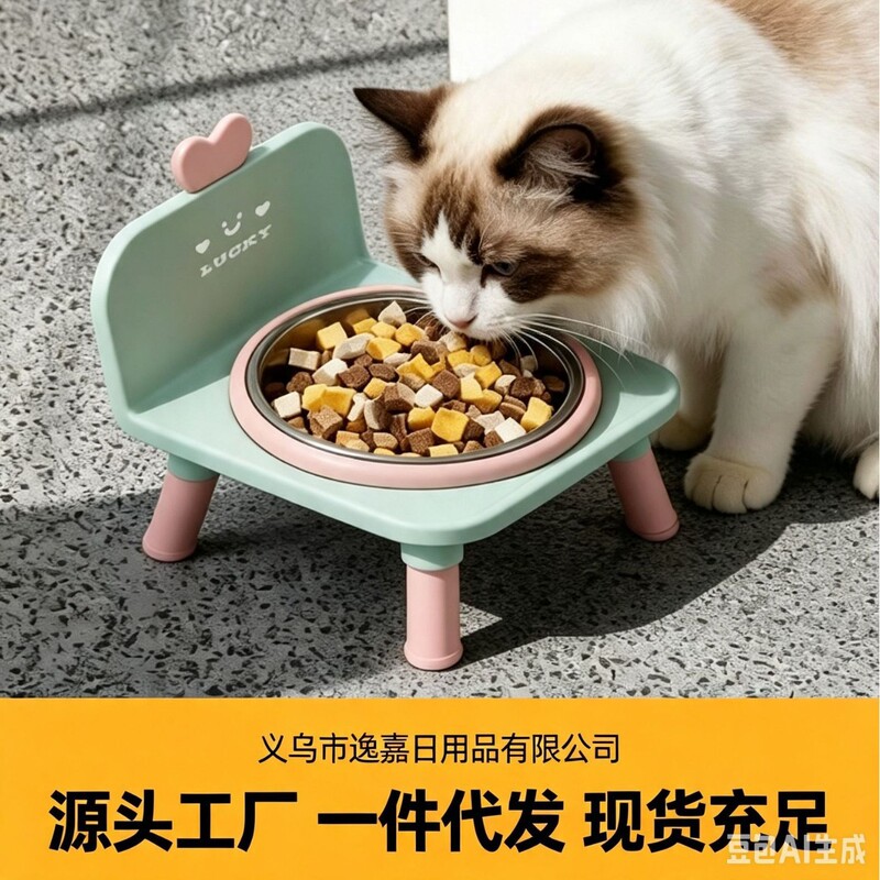 Cat Bowl, Dog Bowl, Pet Stainless Steel Elevated Bowl, Anti-Slip, Anti-Knock Over, Cat Bowl, Cat Neck Protection, Elevated Double Bowl, Pet Bowl
