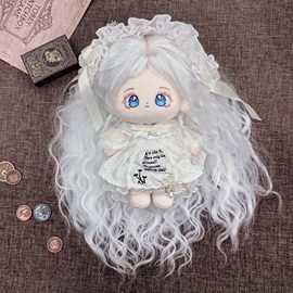棉花娃娃假发20CM头套 柔软丝白色羊毛卷长卷发 人形玩偶公仔娃发