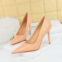 3391-29 Style Fashion Sexy Slim High Heel Shoes Thin Heel Shallow Mouth Pointed Patent Leather Snake Pattern High Heel Single Shoe