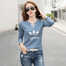 纯棉 | 女装 | 春秋三叶草V领长袖T恤AD1000#