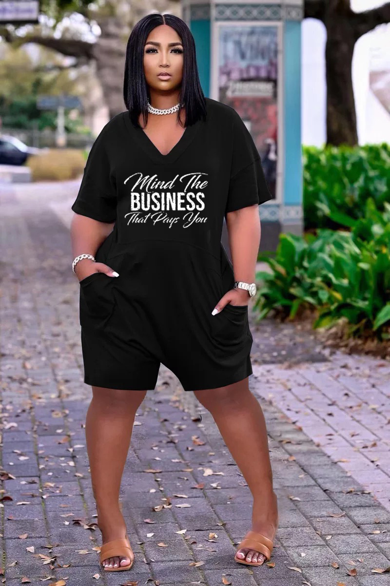 Women Wear V neck Loose Romper Letter Graphic Pattern Printing