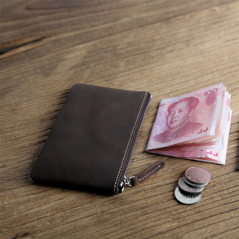 复古男女短款钱包超薄真皮皮夹迷你小零钱包头层牛皮青年拉链钱夹