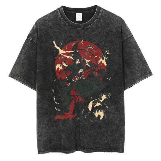 Wholesale Naruto Anime Tops Washed Distressed Short-Sleeved High Street Retro Style Short-Sleeved Anime T-Shirts