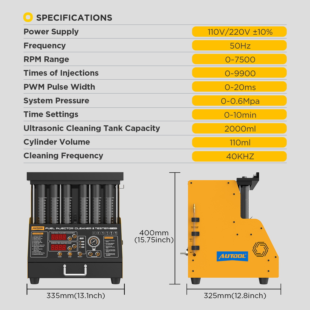Herramienta de Prueba y Limpieza de Inyectores de Combustible GDI Autool CT400