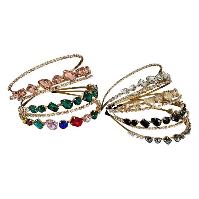 Diadema simple de moda de estilo coreano completo diamante Barroco de ala ancha Paquete de pelo hueco grutas de pelo de hadas europeas y americanas accesorios para el cabello de aleación transfronteriza