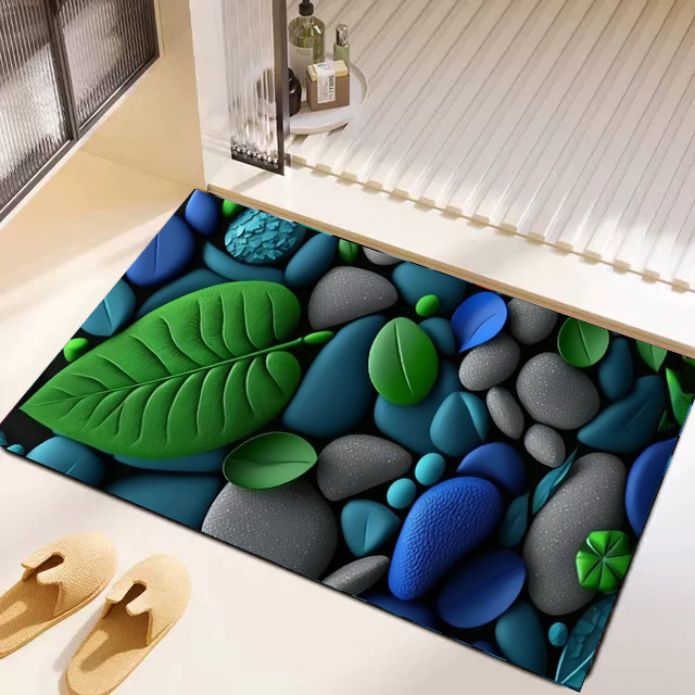Tapis d'entrée de salle de bain léger, luxueux, en terre de diatomées imitation pavés 3D, résistant aux taches et absorbant l'eau, à séchage rapide._voghion.com