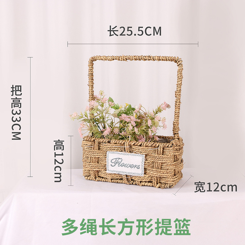 Cesta de Flores Tejida a Mano de Hierba Natural, Decorativa, para Arreglos Florales y Fiestas