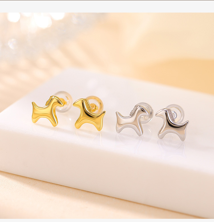 Khuyên tai bạc S925 mạ vàng hình ngựa zodiac dễ thương phong cách Hàn Quốc — Loại bạc chi tiết 3