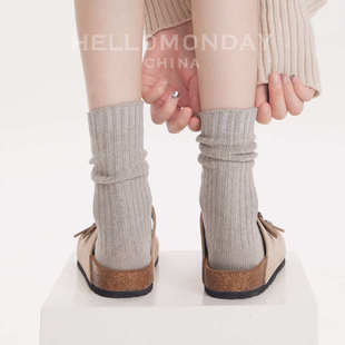 83921 Zhuji socks women's autumn and winter solid color mid-calf length socks thick vertical stripes pile socks cotton socks couple stockings