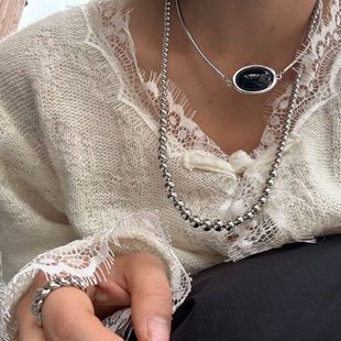 Brass Trapezoidal Round Beads Ins Design Sense Niche Korean Style Internet Celebrity Same Style Fashionable All-Match Long Necklace