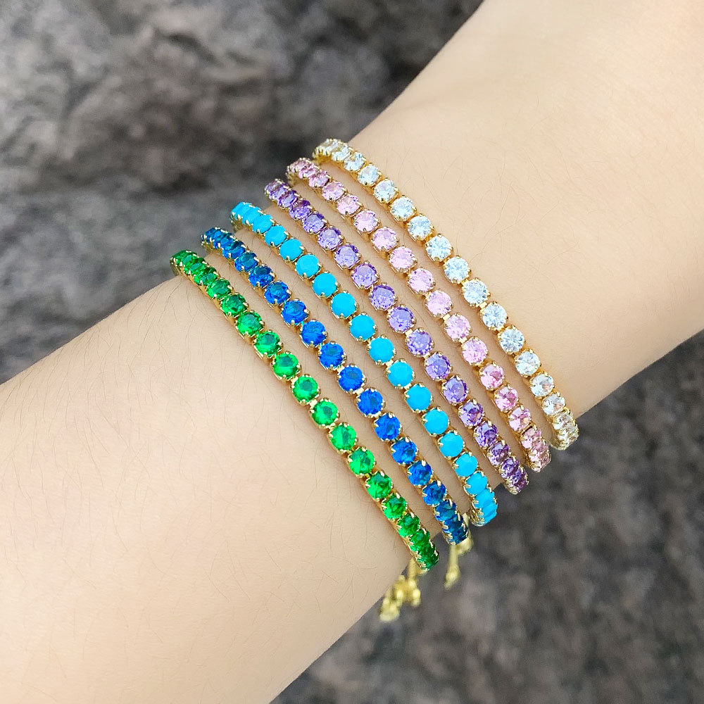 Copper Pendant Material Zircon Inlay Material Fashion Geometric Copper 18k Gold Plated Zircon Bracelets In Bulk