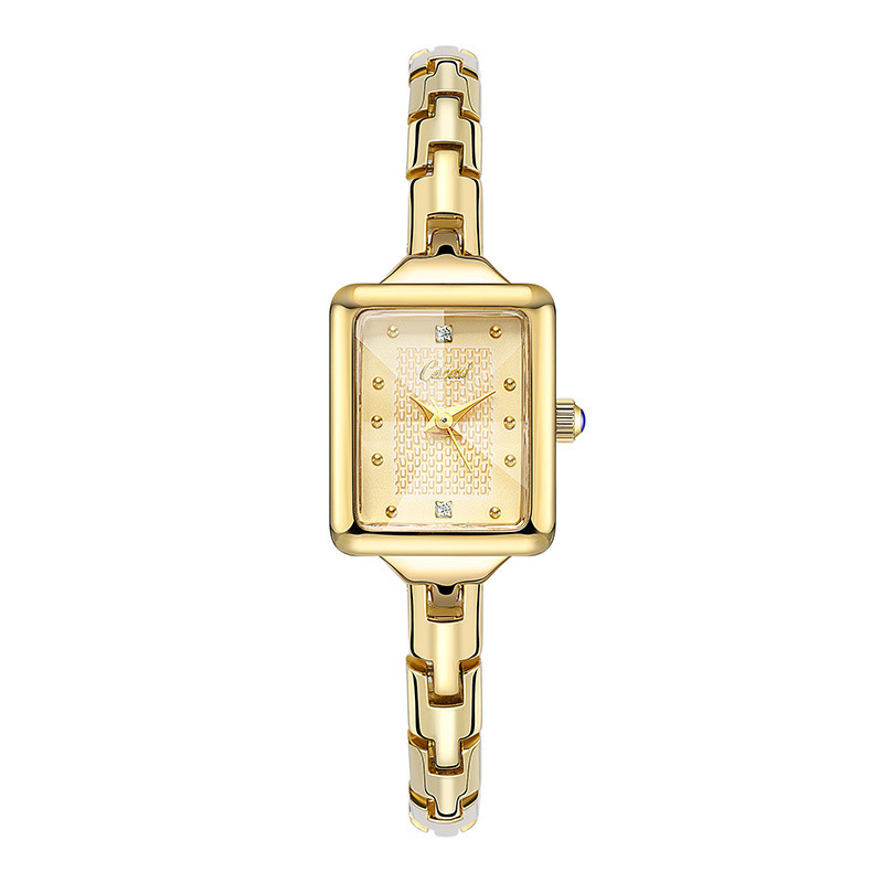 Vintage klein retro gouden horloge met quartz uurwerk, rechthoekig, lichtgewicht, luxe design, herenhorloge_voghion.com