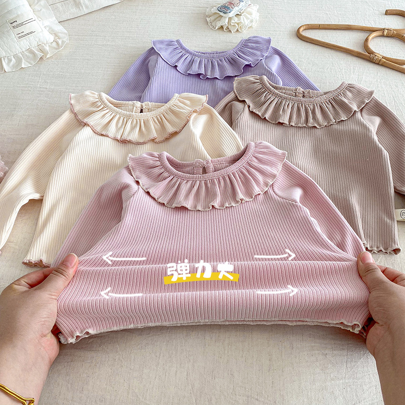 [Ninguna devolución no cambio] ropa de hogar de color sólido para niños pequeña izquierda pequeña derecha invierno conjunto de niñas collar de hoja de loto dos piezas de moda