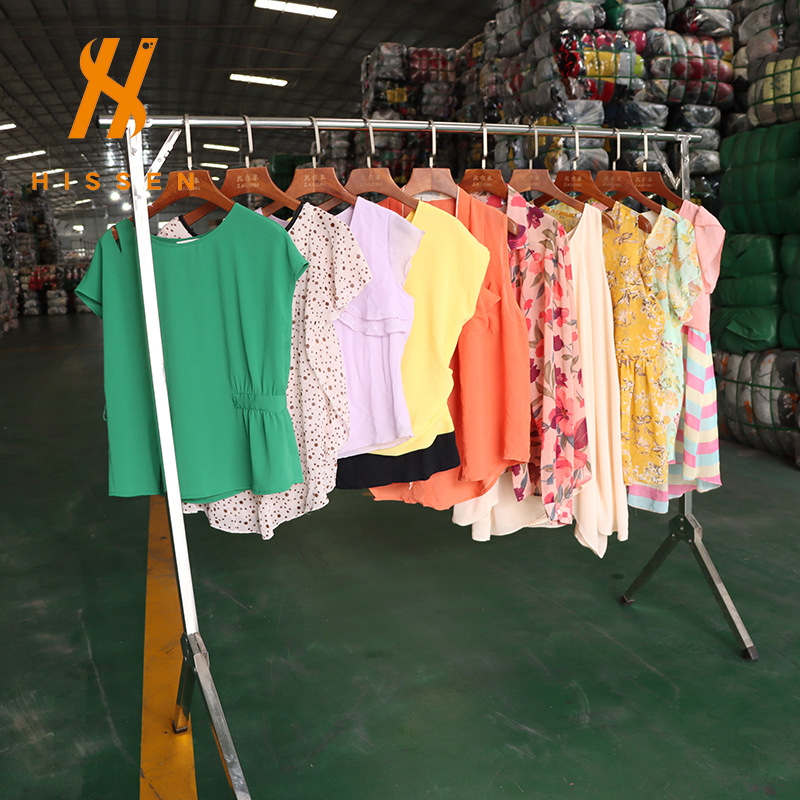 夏季低价批发出口优质混合风格丝绸T恤五分袖used silk T-shirts