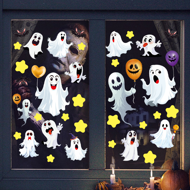 ハロウィーン幽霊静電貼り万聖夜祝日パーティー装飾ガラス窓貼りコウモリ風船表情シール|undefined