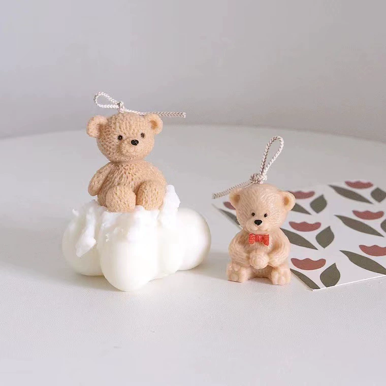 Brand set, silicone mold, cute bow tie, decorations, aromatherapy, candle handmade, Korean style, with little bears