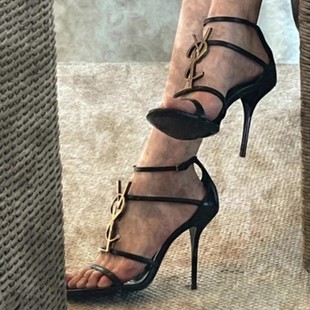 Strap sandals for women 2025 summer new sexy versatile letter buckle stiletto open toe black stiletto high heels