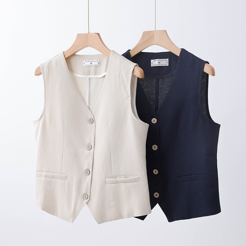 Old Money Style~ Linen Sleeveless Blazer Vest for Women, Thin and Breathable for Spring and Summer, Fashionable Outerwear Vest