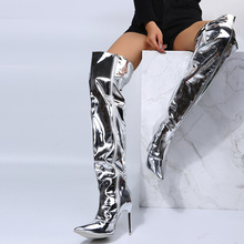 2022年春秋歐美風新款過膝長筒靴子女時尚潮流細高跟大碼時裝靴