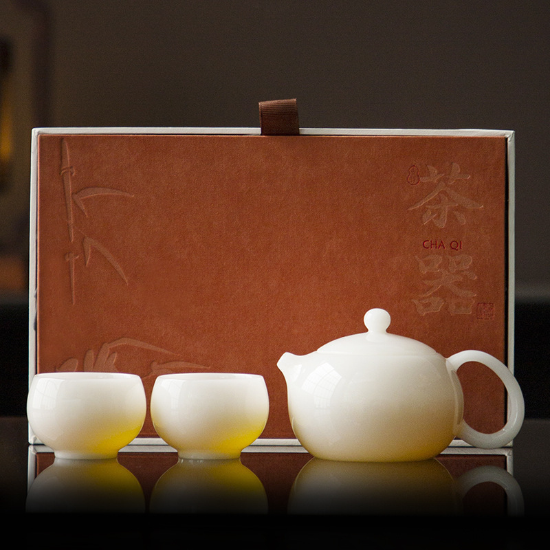 Ice Jade Xishi Pot, One Pot and Two Cups, Small Set, Ceramic Teapot, Teacup, Kung Fu Tea Set, Souvenir