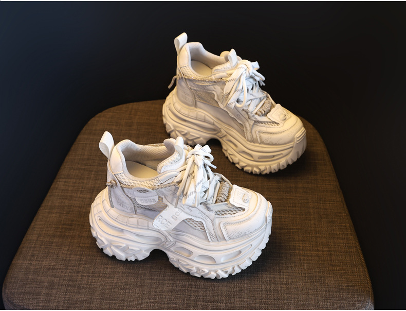 Giày sneaker nữ đế dày tăng chiều cao 12cm mặt lưới thoáng khí — Tro thô chi tiết 5