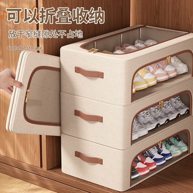 Caja Organizadora de Zapatos de Tela de Algodón Plegable y A Prueba de Polvo para Dormitorio