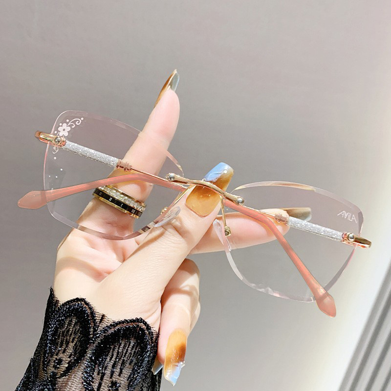 Modas viejas flores sin marcos de corte de bordes de punto de flor anti-luz azul color gradiente ultra brillante rosa vieja visión de una sola luz gafas para mujeres de alta definición
