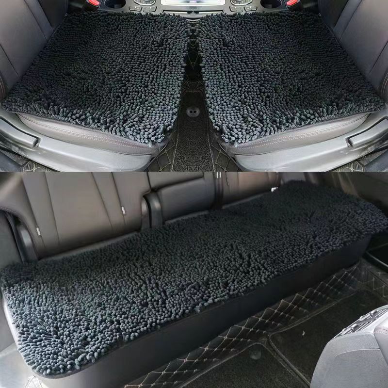 Winter car cushion chenille three-piece warm soft Caterpillar seat cushion coral fleece tie-free small three pieces