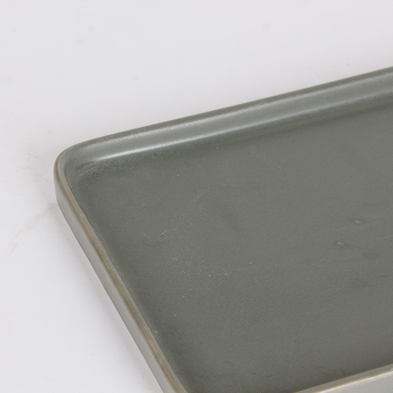 Estilo coreano de 15 pulgadas de cerámica rectangular gris bandeja plana bandeja de té hogar plato frío plato postre plato sushi