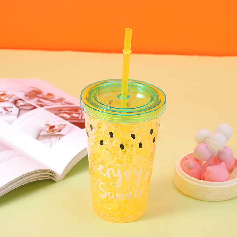 Personalidad creativa moda hielo trituración taza mujer estudiante verano beber taza Linda taza de plástico fresco paja taza de agua