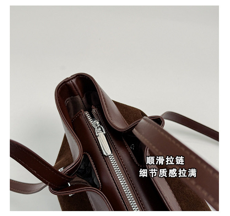 Túi tote nữ chất liệu PU, dung lượng lớn, đeo vai hoặc xách tay — màu cà phê, màu kaki, màu nâu, đen chi tiết 6