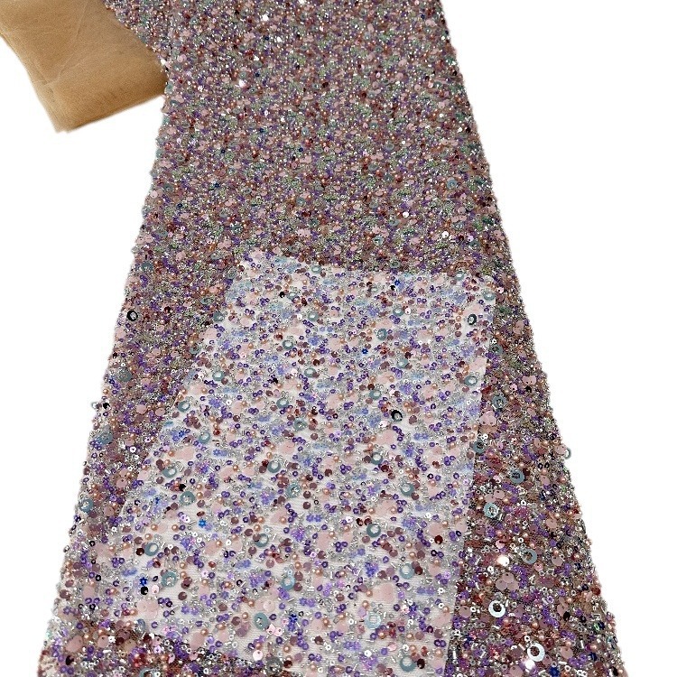Bordado en tubo de cuentas, tela de malla de lenta, vestido de novia de novia, ropa de escenario, ropa de brindis, fabricante de telas, stock