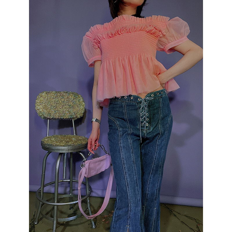 Designer Women's Clothing Heavy-duty Piece Air Eye Decorated Denim Cropped Pants