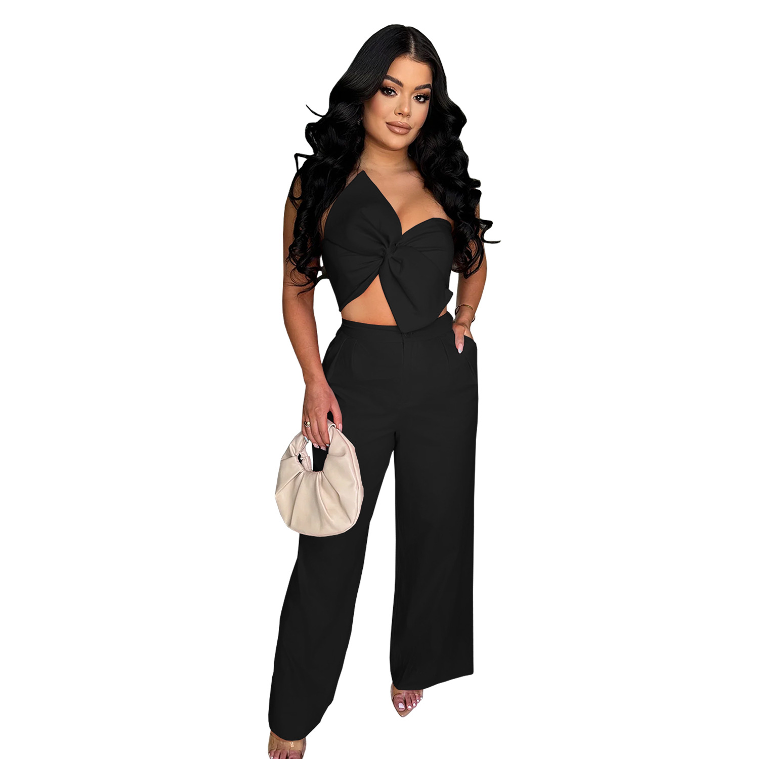 C7375 Cross-border AliExpress Amazon Moda europea y americana Pantalones casuales de lazo sexy de dos piezas Nuevo