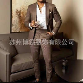新款亚马逊新款西装套装休闲商务西服修身结婚礼服宴会伴郎礼服