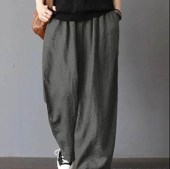 New Summer Dad Mom Cotton Linen Casual Pants Retro Zen Pure Cotton Solid Color Literary Style Wide Leg Pants Large Size