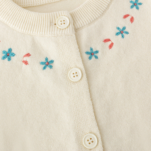 Children's cardigan coat, girls 'thin sweater, pure cotton thread embroidery, Korean round neck, baby spring and autumn outer sweater