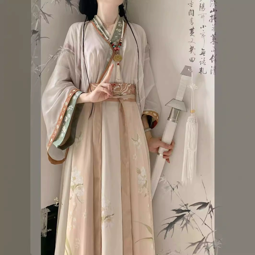 Оригинальный женский ханфу в стиле джинсов, новая модель 2025 года [Осенние размышления] — юбка-ру с перекрестным воротником, длиной до талии, с разрезом, для повседневной носки весной и летом.