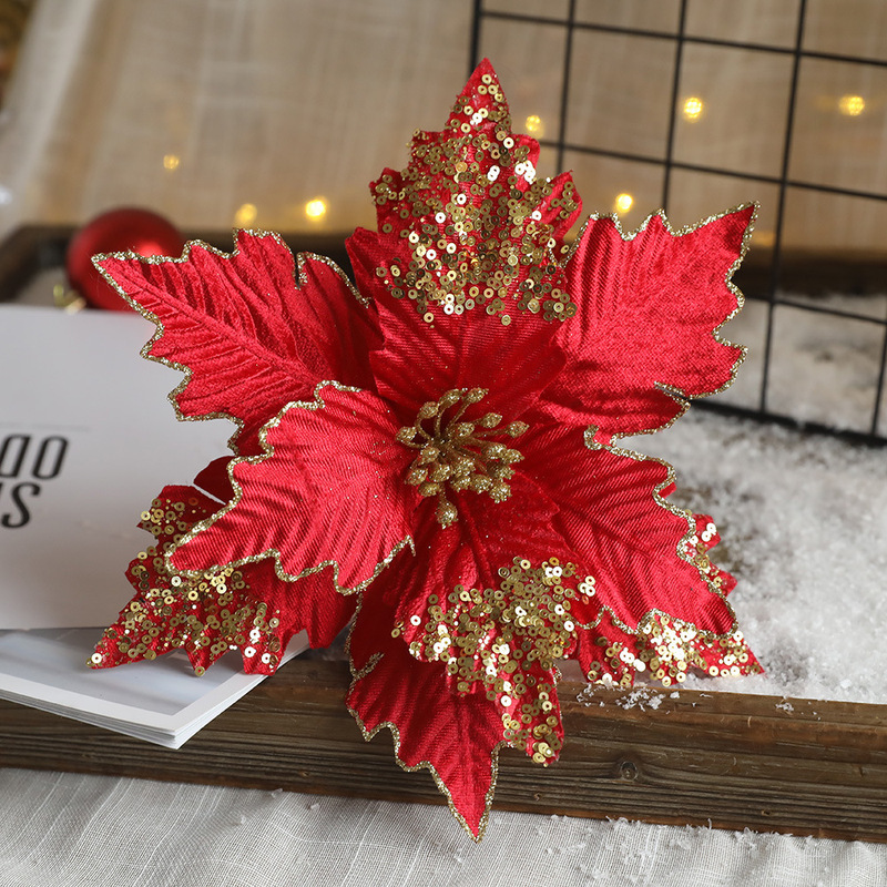 クリスマス装飾大きなスパンコールベルベットフラワークリスマスフラワーラタンクリスマスツリー装飾オニオンクロス中空フラワーリース|undefined