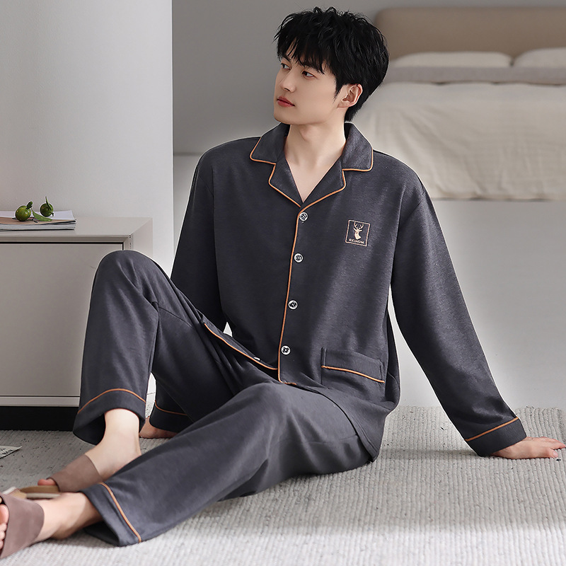 Derong Pajamas Men's Autumn and Winter Long-Sleeved Cardigan Warm Cashmere Silk Thickeneded Can Be Worn Outside Large Size Home Clothes Set