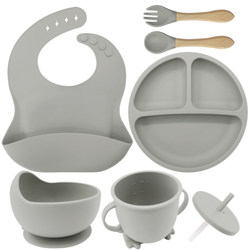 Juego de vajilla de silicona para niños, vajilla para alimentación maternoinfantil, plato de comida, tazón de comida, bebé aprende a comer, plato separado