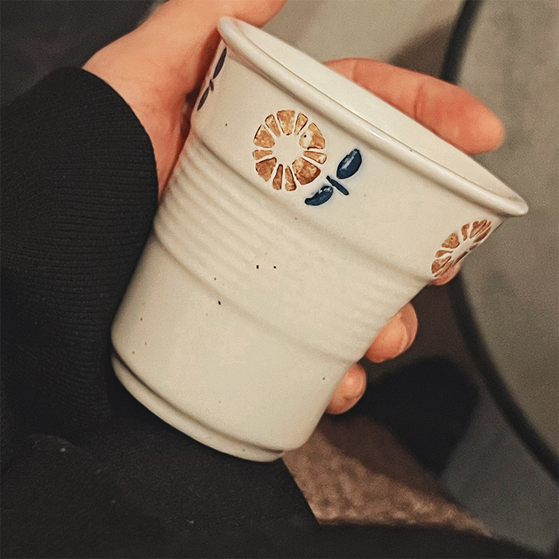 原创手作日式可爱小花手捏陶瓷杯 釉下彩芝麻釉咖啡杯手握杯礼品