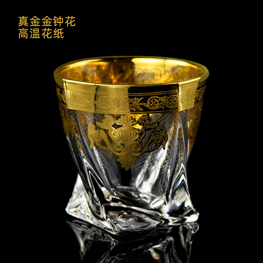 跨境专供波西米亚双瓶酒具套装 复古真金花纸不规则出口酒樽套装