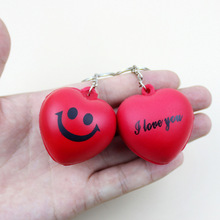 情人节系列PU发泡海绵桃心钥匙扣挂件爱心小礼品解压发泄泡沫球