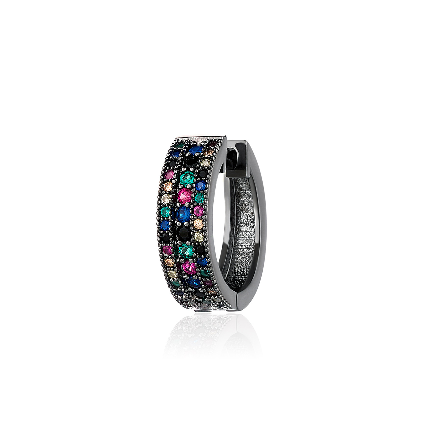 Three rows of colorful diamond earrings (gun black)