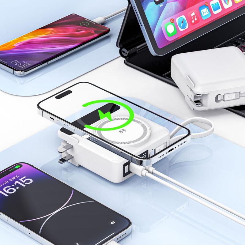 ケーブル付き磁気パワーバンク 15000 mAh 高速充電モバイル電源プラグ付き AC 壁プラグパワーバンク|undefined