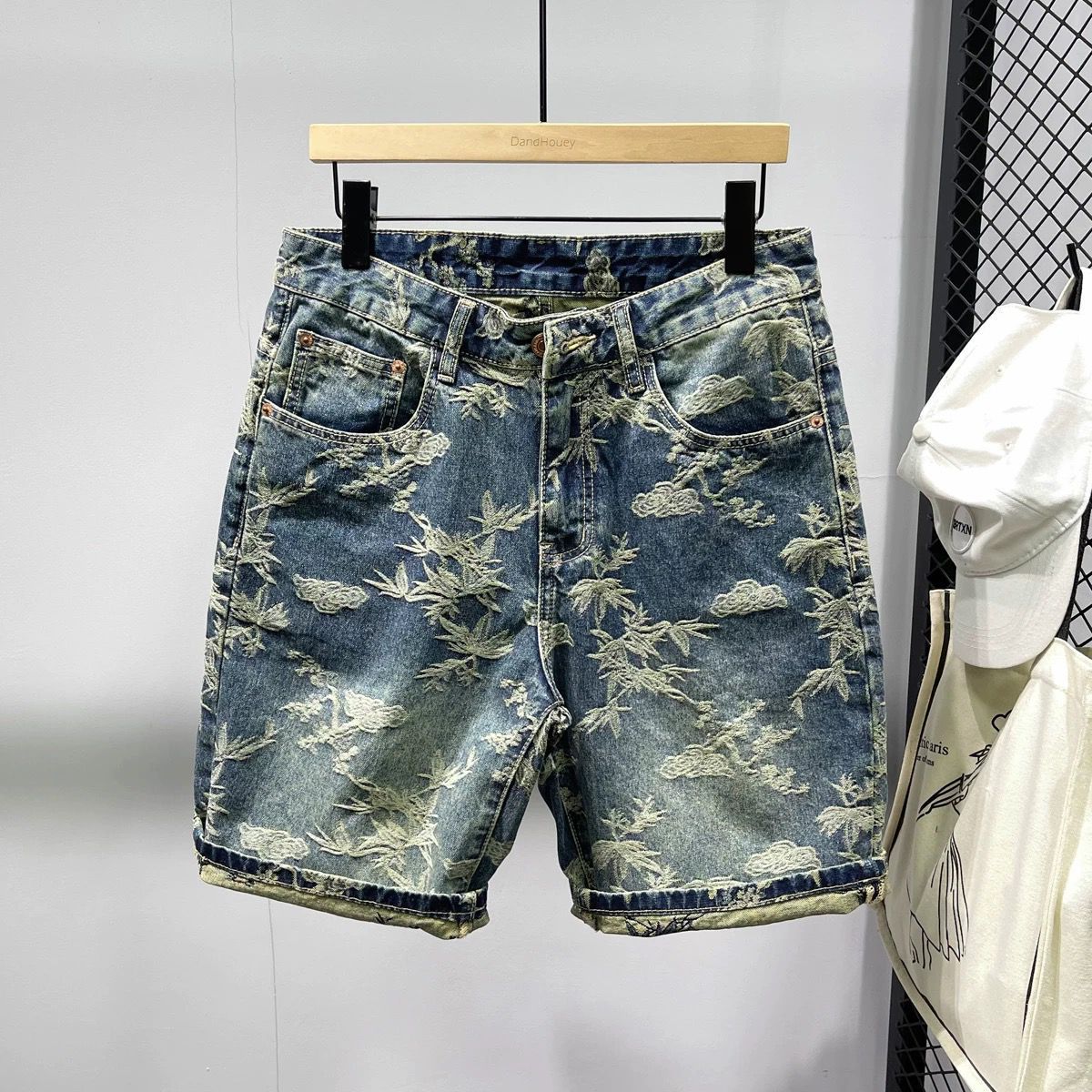 Men's Clothing Fashion Brand Jacquard Workwear Denim Shorts Men's Summer Shorts American Casual Small Straight Pants Trend_voghion.com